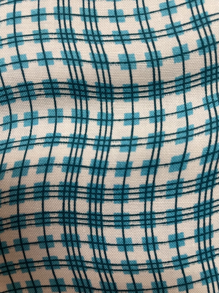 Fabric Lot 2 Yards 26 Inches 42 W Wavy Checks Stripes Turquoise Aqua White