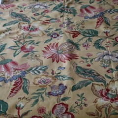 Vtg Linen Jay Yang Spectrum Home Fabric, Yellow, Pink, Blue Floral 2.4 yds