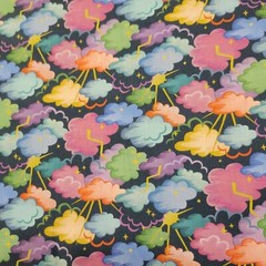 Liberty of London Tana Cotton Lawn “Cloud Nine” – Navy w/ Colorful Storm Clouds