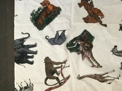 Safari Animals Fabric Zebra Elephant Lion Giraffe White Black Brown 38×44