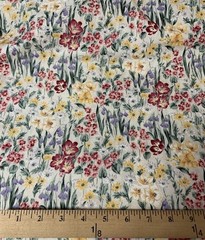 Vtg Floral Fabric By Fashion Ave For Fabri-Quilt Maroon Yellow Green Cream BTHY