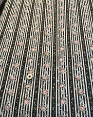 Floral on Black and White Stripe Fabric by the yard, 45” wide, cotton
