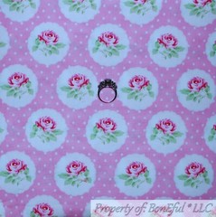 BonEful Fabric FQ Cotton Quilt Pink White Rose*bud Flower Polka Dot Lace Antique