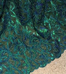 Green Blue Black Iridescent Sequins Embroidered Lace Fabric 50” Width 1 Yard