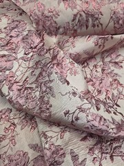 Fabric Sold By The Yard Pink Metallic Floral Flowers Brocade For Dress Upholster