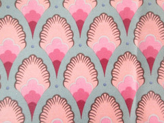 Vintage Shell Fan Floral Fabric Avon 1990 Hagapy Green Pink 52×90 Cotton Sateen