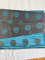 Asian Brocade Fabric 5.47 Yards Teal Bronze Medallion Pattern Sewing Textile