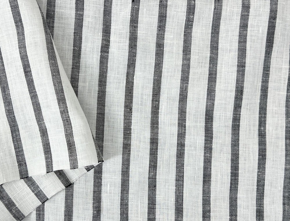 100% Linen Woven Fabric 51~52″ Wide 1 Yard Pre Cut Simple Stripe Black 6386