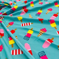 Spandex Fabric Ice cream with Blue Background print Stretch 60″wSwimsuit By Yard