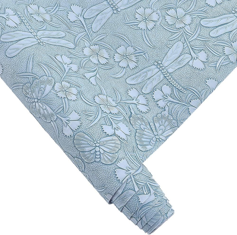 54 X 11.8 Inch Vintage PU Leather Butterfly Flower Embossed Rolls Floral Texture