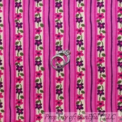 BonEful Fabric FQ Cotton Twill PINK Purple Hot Bright Flower Calico Retro Stripe