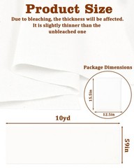 100% Cotton Muslin Fabric by the Yard, 59″x10yd, White Bleached Medium Weight fo