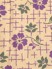 3.5 yds VTG Purple Flowers Green Trellis Tan Cotton Blend Fabric 35″ Wide