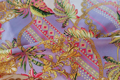 Purple/Multicolor Floral Designer Silk/Satin Fabric 2yards