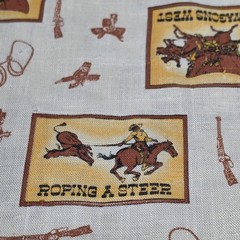 Vintage Western Cowboy Rodeo Fabric 41×43 Novelty Print Craft Material