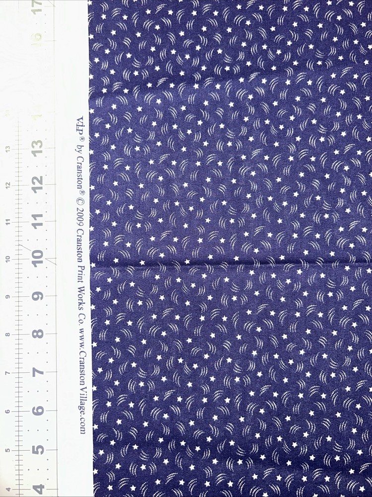 White Stars On Blue VIP by Cranston Cotton Fabric 1/2 Yard 18” By 44”