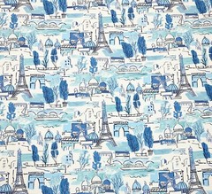 WAVERLY ARRONDISSEMENT LUNA BLUE FRENCH EIFFEL TOWER COTTON FABRIC BY YARD 54″W