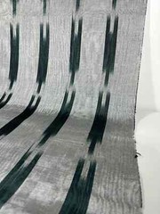 Luxurious Silver Silk Moire Fabric By 2 Meters, Ikat Pattern Green Kutnu.