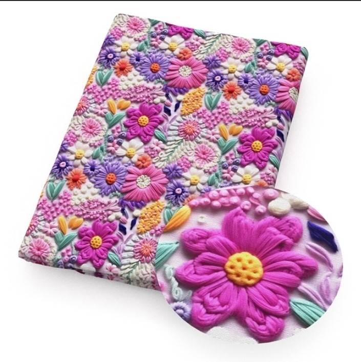 3D Flower Floral embroidered look FAUX LEATHER SHEET 8″ x 12″ 1237002 SMOOTH