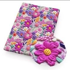 3D Flower Floral embroidered look FAUX LEATHER SHEET 8″ x 12″ 1237002 SMOOTH