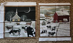 Vintage Fabric Lincoln Textiles Pillow Panels Farm Barn Cows Church Country