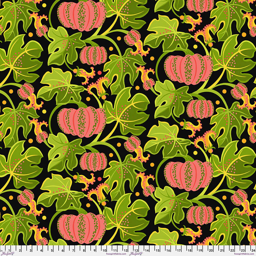 FREE SPIRIT – Vegetable Patch by Jane Sassaman – Pumpkin – Pink ,1/4 yard