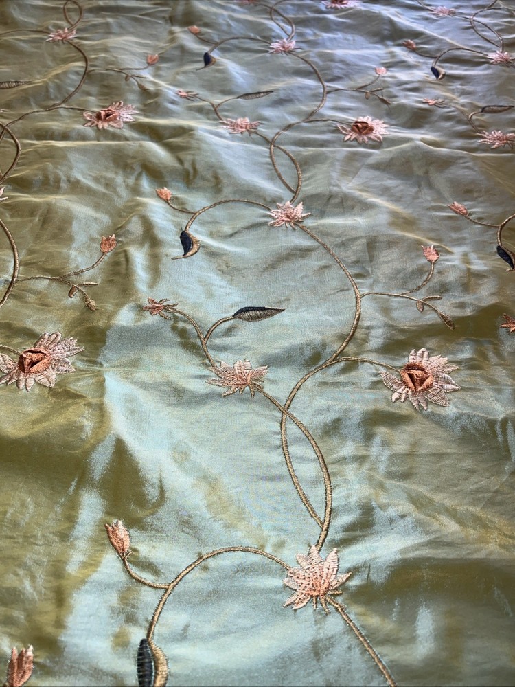 FAUX SILK FLOWERS EMBROIDERED~DRAPERY UPHOLSTERY Sold By The Yard – Green / Blue