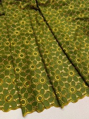 Green Gold Voile Lace| Gold Floral Lace Embroidery| Sold by 5 Yards.