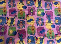 Vintage Cats, Clouds, Sun Flannel Fabric 5 1/2 Yards – Colorful / Fun