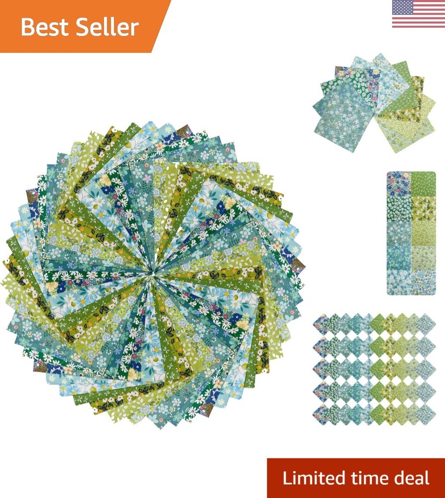 50 PCS 10×10 Inch 100% Cotton Floral Squares for Quilting & DIY Crafts – Green