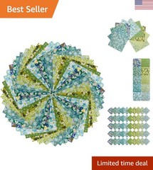 50 PCS 10×10 Inch 100% Cotton Floral Squares for Quilting & DIY Crafts – Green