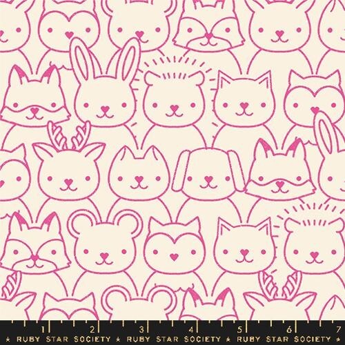Fat Quarter Ruby Star Society “Woodland Park” Sup Animals Raspberry Pink