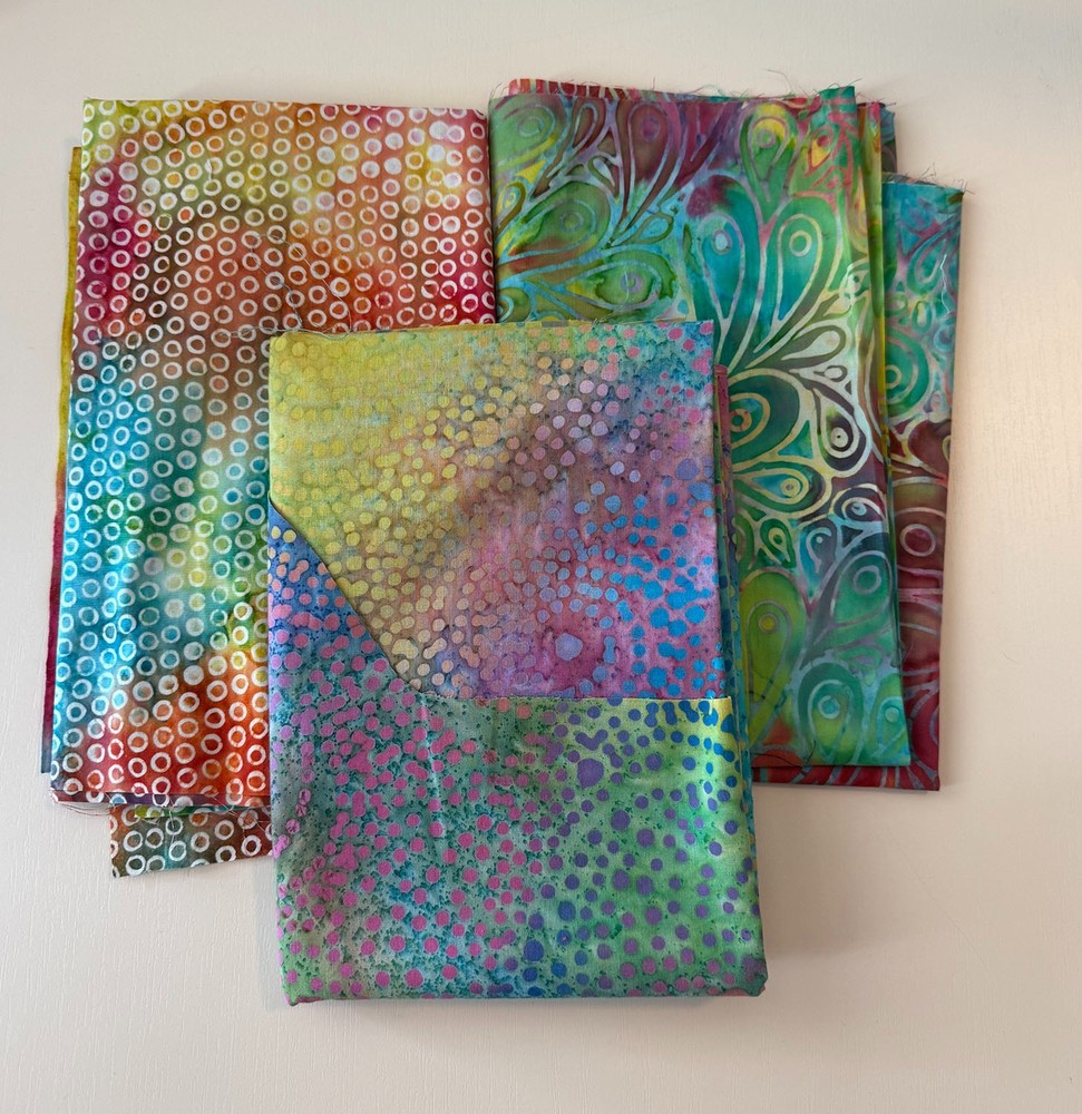 Three Pieces Bright Batiks Two 1/2 yd. + Large Piece Cut