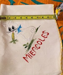 Handcrafted ” DAYS OF WEEK” SPANISH- EMBROIDERED DISH CLOTHS.SET OF FOUR.