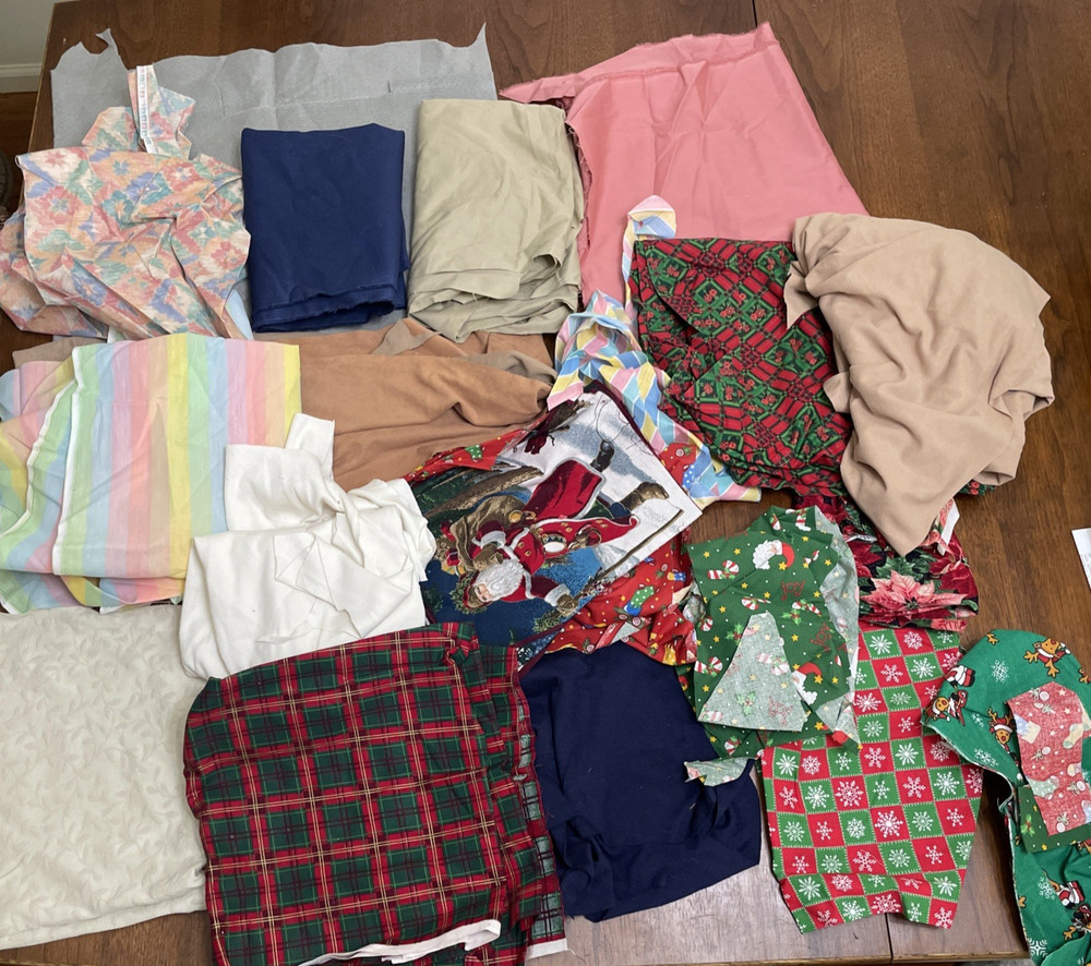 Scrap Fabric Lot Cotton Solids Prints Mixed Themes Quilt Crafts Over 3.5 lbs