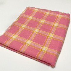 Vintage 60’s or 70’s Pink Yellow Orange Plaid 81”x35” Checkered Fabric