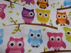 Owl Print Fabric Briht colorful Satin finish 40″ W X 63″ Long