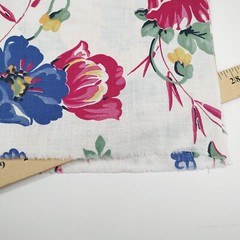 Vintage Feed Sack Fabric with Red Blue & Yellow Flowers 1 Yd & 33″ Long 35″ Wide