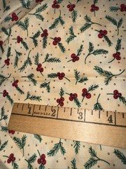 Red Berries Green Pine-Needles on Marbled-Tan Cotton/SSI/ Kari Pearson 1.5 Yds