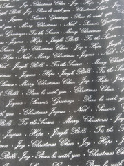 White Christmas Greetings Words on Black Cotton Fabric~Tis The Season~2+ Yards