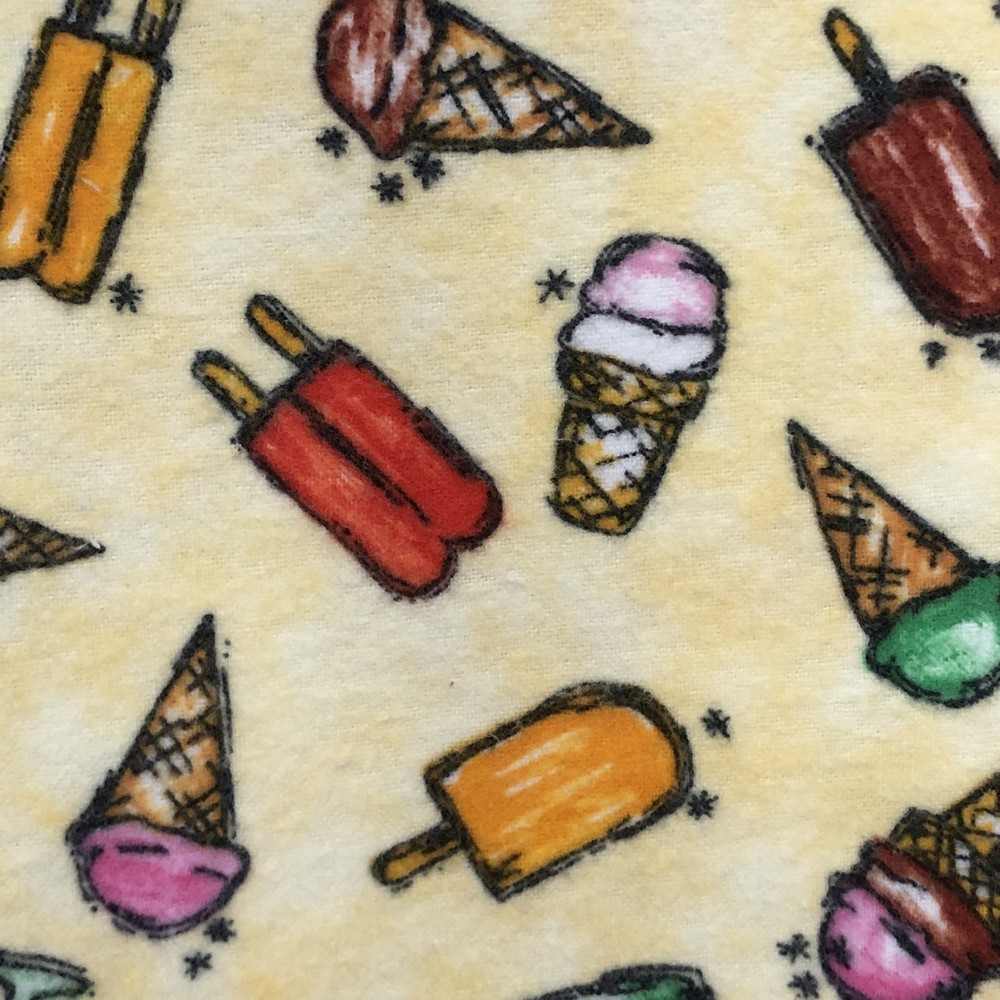 Vtg Ice Cream Flannel Fabric Leslie Beck Iceacream Springs Global 1yd + 10″ x 42