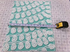 Soothing White Curly Loops Jade Vtg Chenille Bedspread Fabric 15″ x 19″ Piece