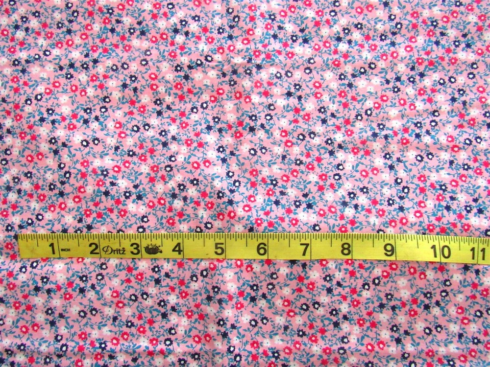 1 3/4 yd Cotton Fabric Pink with Black, Red & White Flowers