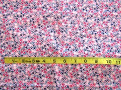 1 3/4 yd Cotton Fabric Pink with Black, Red & White Flowers