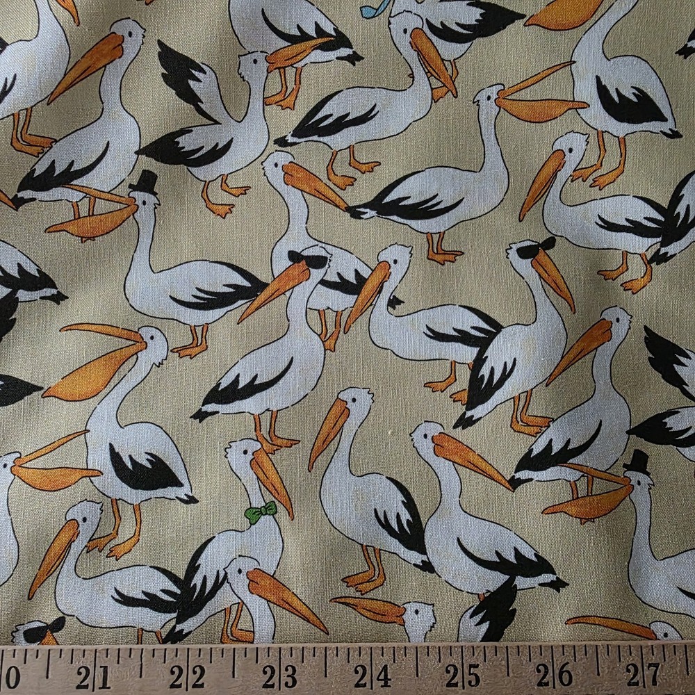 Pelicans on Tan (Some w/ Neck Ties!) – So Cute! From Japan, Cotton Shirting