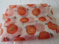 Vtg Glitter Orange Pumpkin Black Spider White Web Clear Netting Fabric