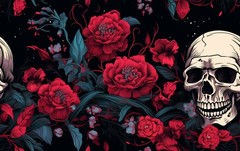 Skull and roses Printed Cotton Fabric By The Yard