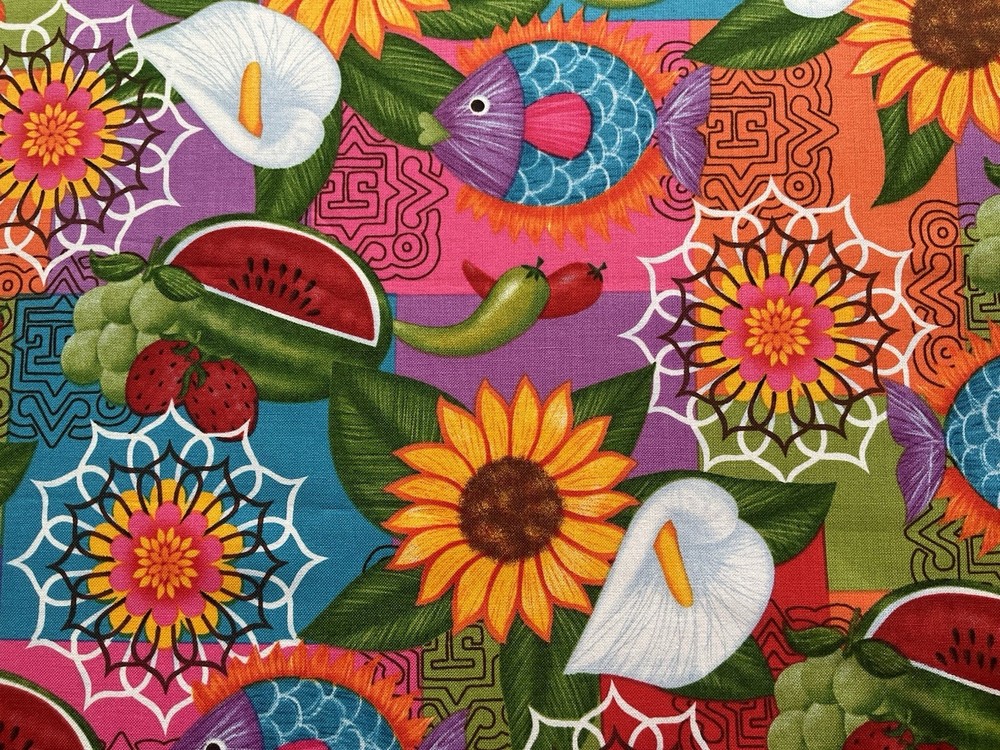fabric Butterfly Flower Fish By M, Liss 43″ X 50”BTY 966