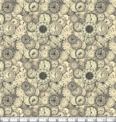 Blank Quilting Fabric by the 1/4 yard Cotton Time Travel Steampunk Clock Faces
