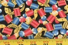 By 1/2 Yd, Vintage, Red Blue Gold Sewing Notions Cotton, Fabric Traditions,P5914